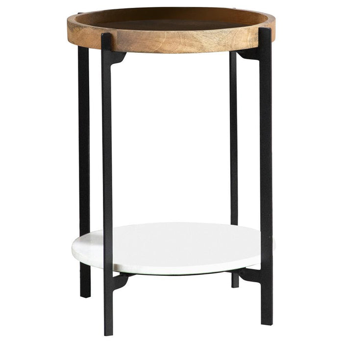 Adhvik Round Accent Table with Marble Shelf Natural and Black - LasVegasFurnitureOnline.com