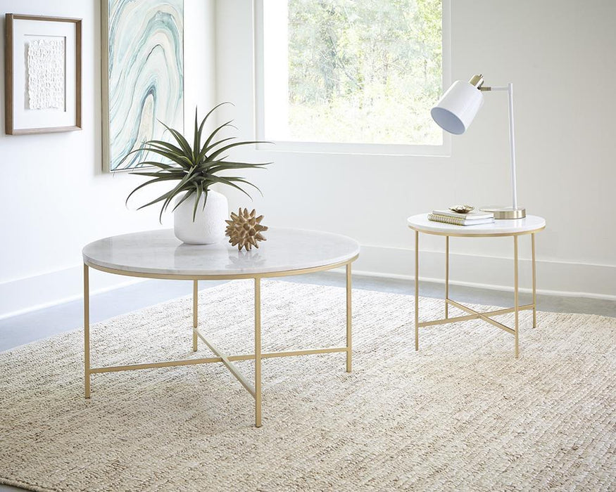 Ellison Round X-cross End Table White and Gold - LasVegasFurnitureOnline.com