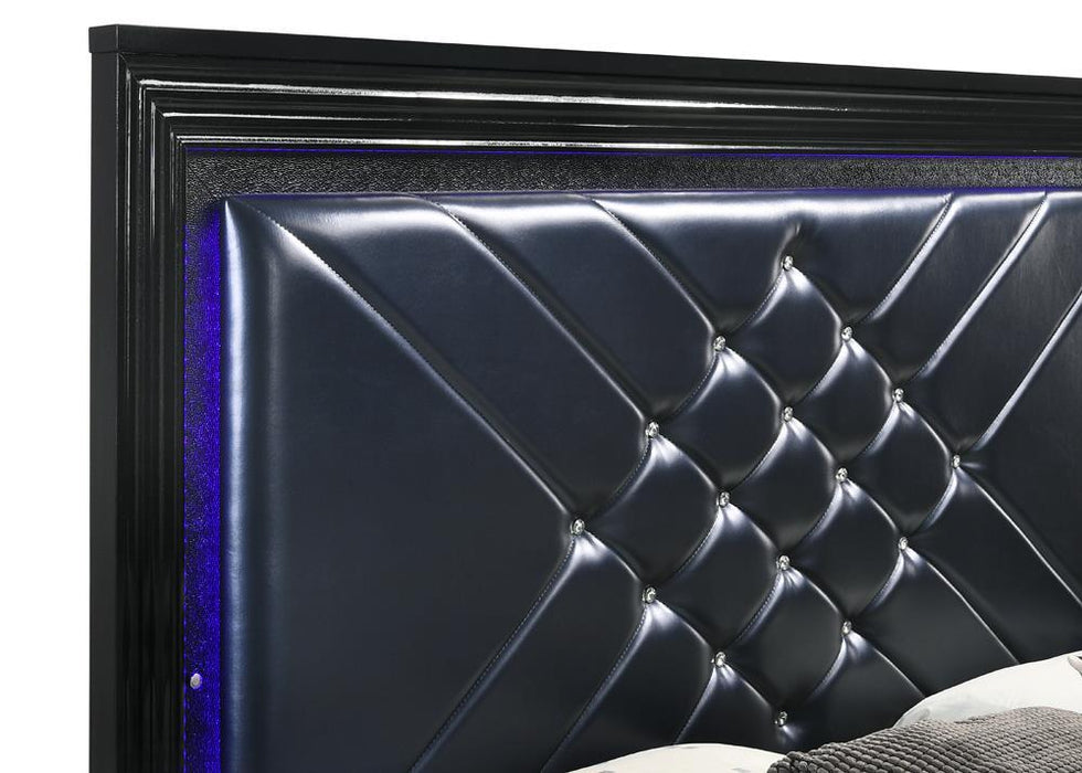 Penelope Eastern King Bed with LED Lighting Black and Midnight Star - LasVegasFurnitureOnline.com