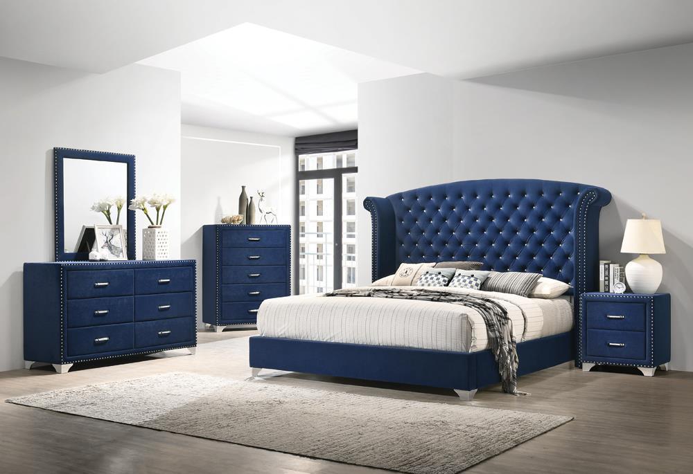 Melody California King Wingback Upholstered Bed Pacific Blue - LasVegasFurnitureOnline.com