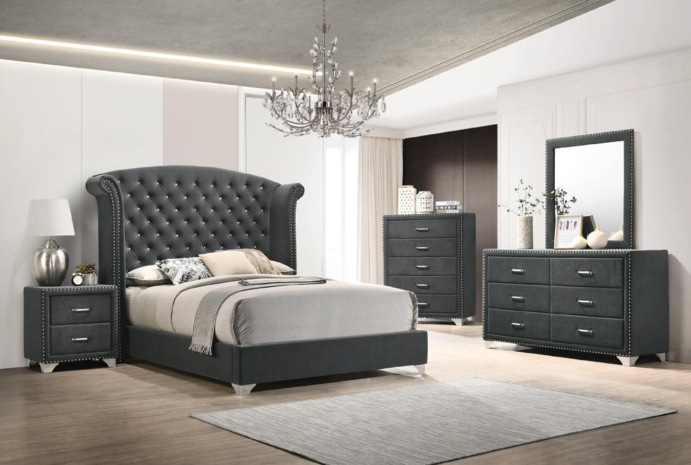 Melody Eastern King Wingback Upholstered Bed Grey - LasVegasFurnitureOnline.com