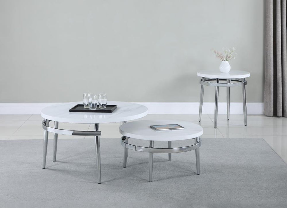 Avilla Round Nesting Coffee Table White and Chrome - LasVegasFurnitureOnline.com