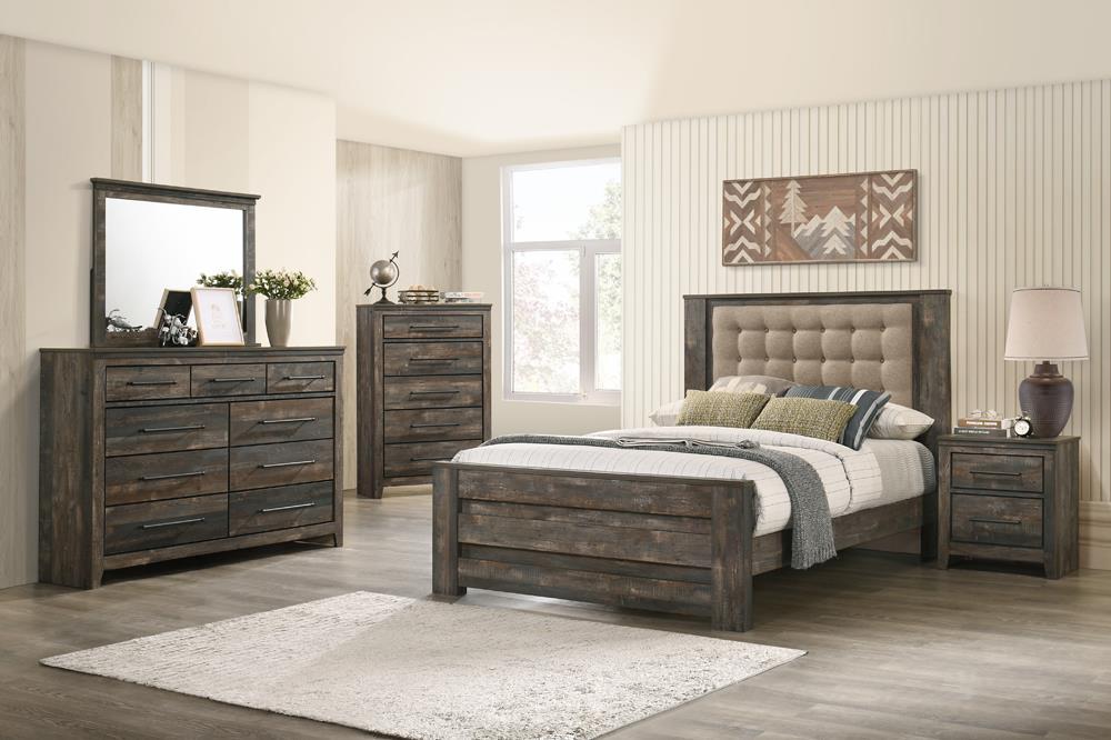 Ridgedale Tufted Headboard Eastern King Bed Latte and Weathered Dark Brown - LasVegasFurnitureOnline.com