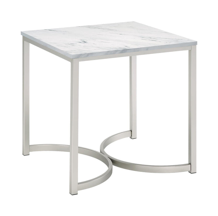 Leona Faux Marble Square End Table White and Satin Nickel - LasVegasFurnitureOnline.com