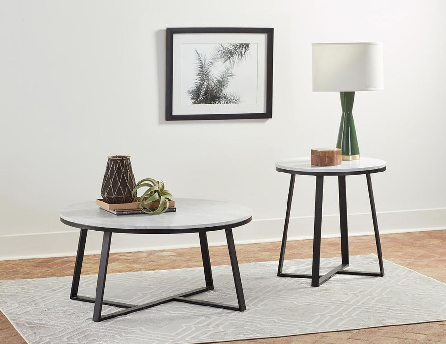 Hugo Metal Base Round End Table White and Matte Black - LasVegasFurnitureOnline.com