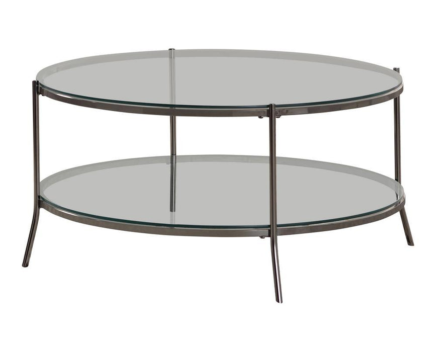 Laurie Glass Top Round Coffee Table Black Nickel and Clear - LasVegasFurnitureOnline.com