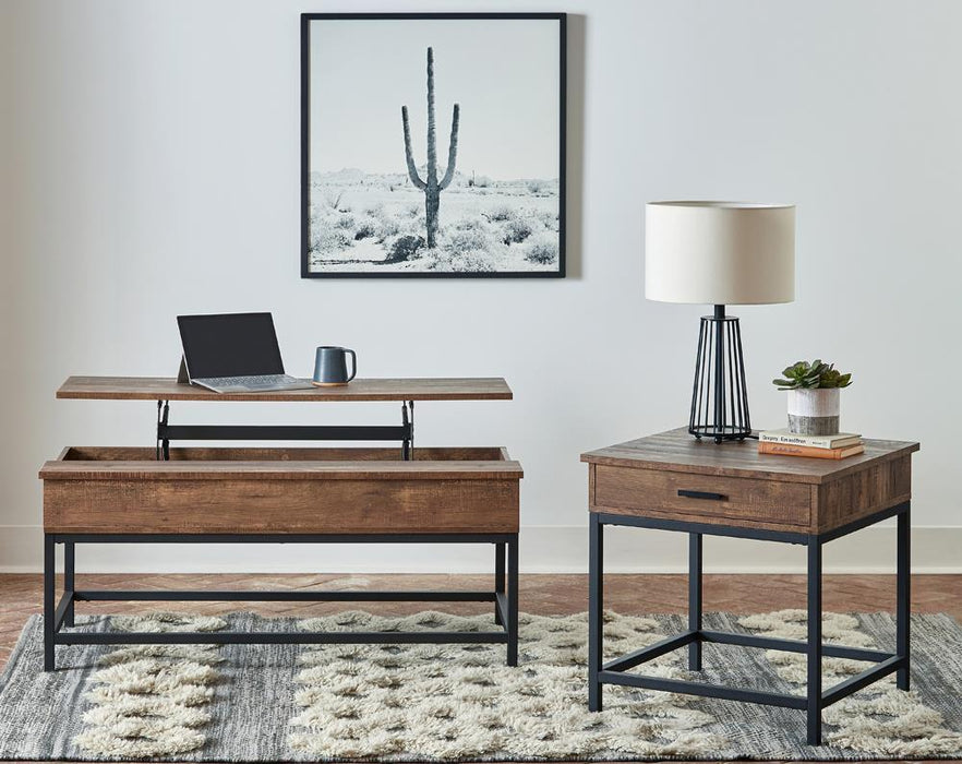 Byers Square 1-drawer End Table Brown Oak and Sandy Black - LasVegasFurnitureOnline.com