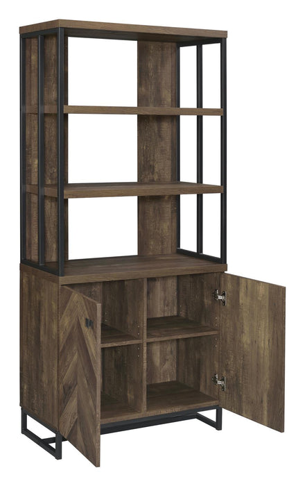 Millbrook 2-door Bookcase Rustic Oak Herringbone and Gunmetal - LasVegasFurnitureOnline.com