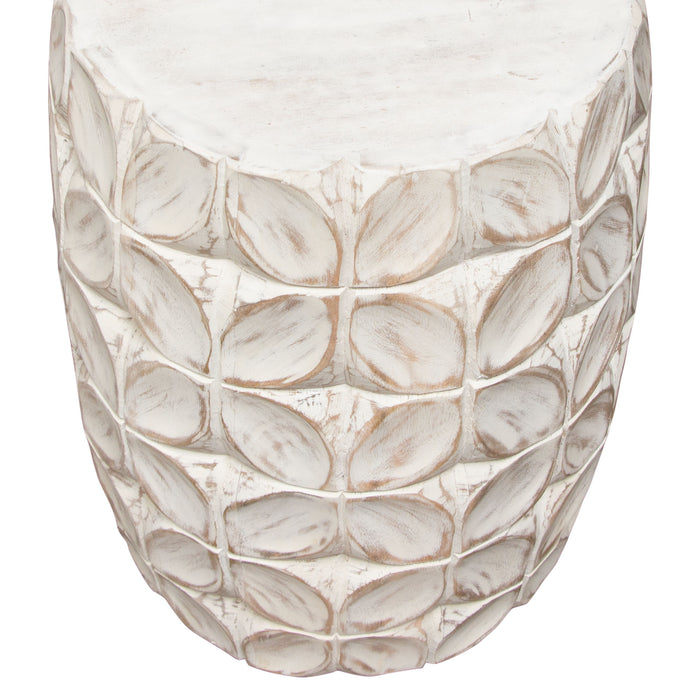 Fig Solid Mango Wood Accent Table in Distressed White Finish w/ Leaf Motif by Diamond Sofa - LasVegasFurnitureOnline.com