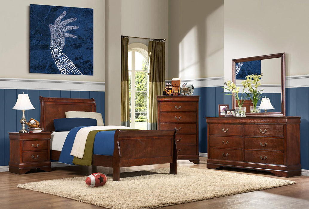 Homelegance Mayville Twin Sleigh in Brown Cherry 2147T-1 - LasVegasFurnitureOnline.com