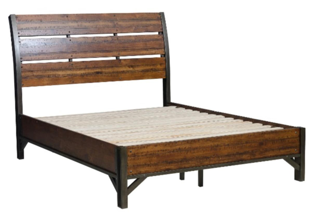 Homelegance Holverson King Platform Bed in Rustic Brown & Gunmetal 1715K-1EK* - LasVegasFurnitureOnline.com