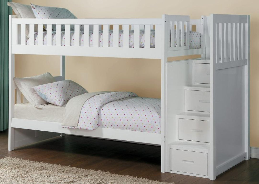 Homelegance Galen Bunk Bed w/ Reversible Step Storage in White B2053SBW-1* - LasVegasFurnitureOnline.com