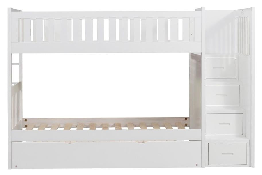 Homelegance Galen Bunk Bed w/ Reversible Step Storage and Twin Trundle in White B2053SBW-1*R - LasVegasFurnitureOnline.com