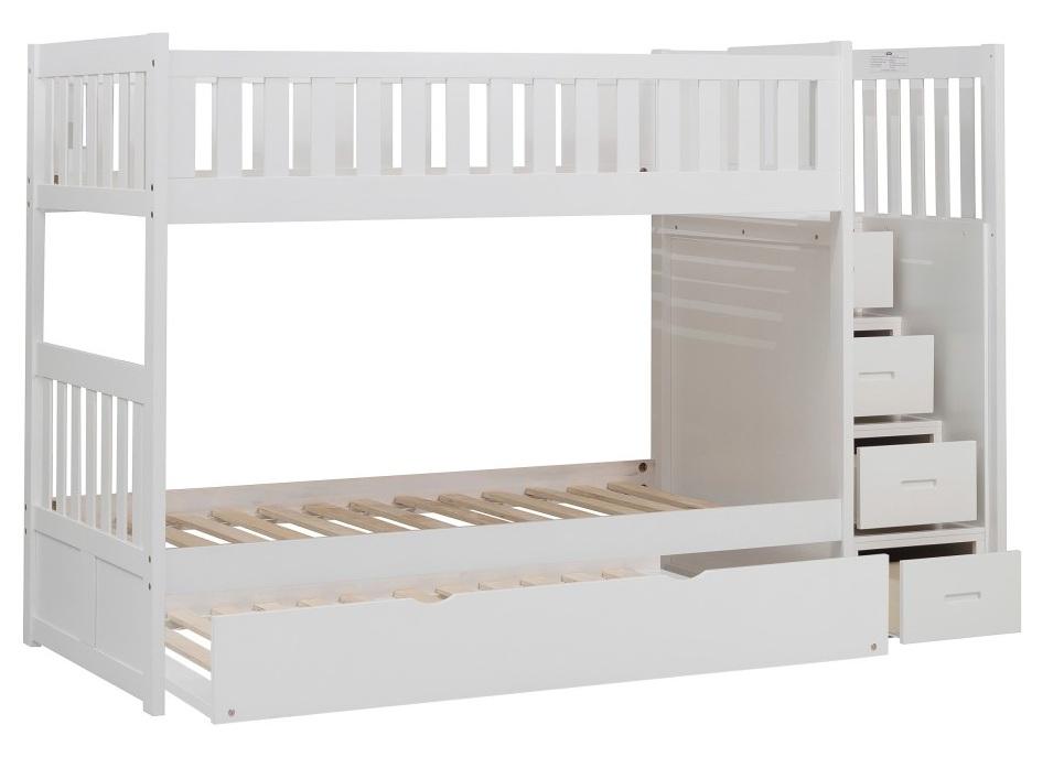 Homelegance Galen Bunk Bed w/ Reversible Step Storage and Twin Trundle in White B2053SBW-1*R - LasVegasFurnitureOnline.com