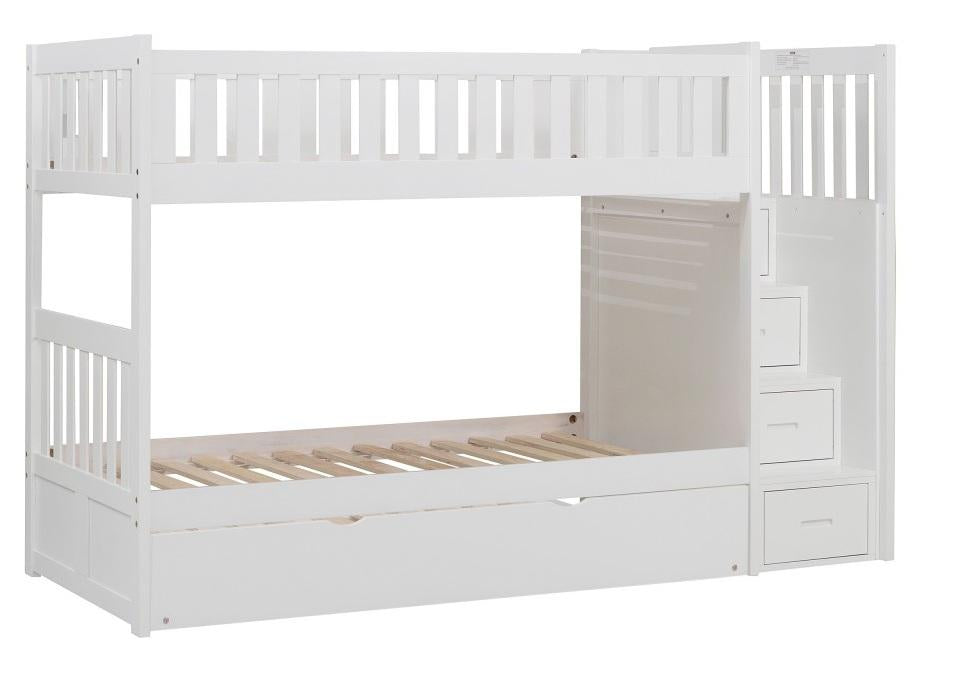 Homelegance Galen Bunk Bed w/ Reversible Step Storage and Twin Trundle in White B2053SBW-1*R - LasVegasFurnitureOnline.com