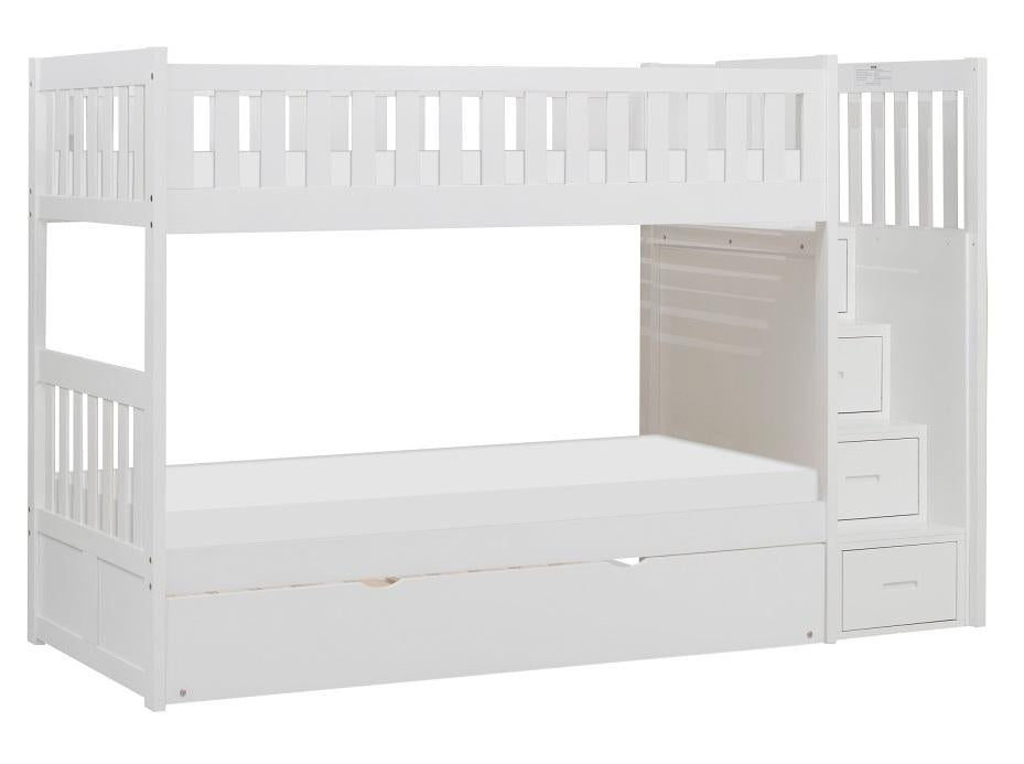 Homelegance Galen Bunk Bed w/ Reversible Step Storage and Twin Trundle in White B2053SBW-1*R - LasVegasFurnitureOnline.com