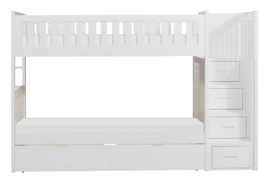 Homelegance Galen Bunk Bed w/ Reversible Step Storage and Storage Boxes in White B2053SBW-1*T - LasVegasFurnitureOnline.com
