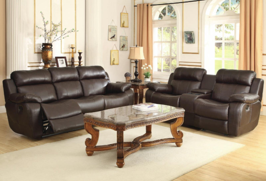 Homelegance Furniture Marille Double Glider Reclining Loveseat with Center Console in Brown - LasVegasFurnitureOnline.com