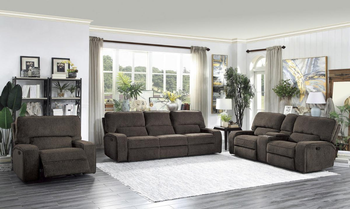 Homelegance Furniture Borneo Double Glider Reclining Loveseat in Chocolate - LasVegasFurnitureOnline.com