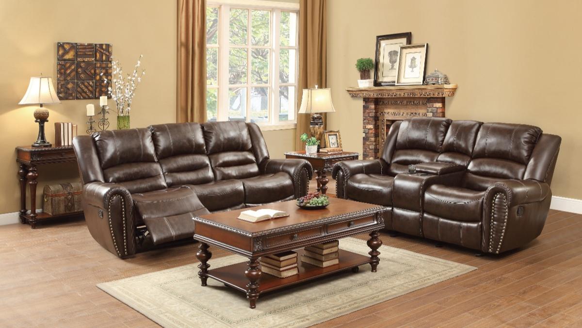 Homelegance Furniture Center Hill Double Glider Reclining Loveseat w/ Center Console in Dark Brown 9668BRW-2 - LasVegasFurnitureOnline.com