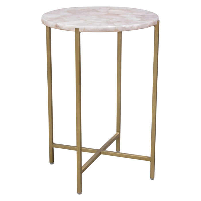 Mika Round Accent Table w/ Rose Quartz Top w/ Brass Base by Diamond Sofa - LasVegasFurnitureOnline.com