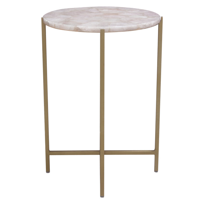 Mika Round Accent Table w/ Rose Quartz Top w/ Brass Base by Diamond Sofa