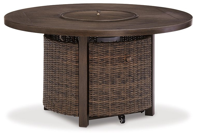 Paradise Trail Paradise Trail Fire Pit Table with 4 Nuvella Swivel Lounge Chairs - LasVegasFurnitureOnline.com