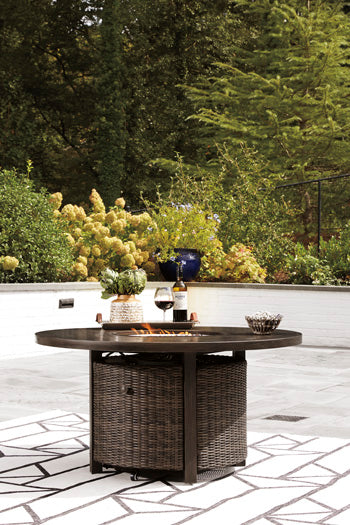 Paradise Trail Paradise Trail Fire Pit Table with 4 Nuvella Swivel Lounge Chairs - LasVegasFurnitureOnline.com