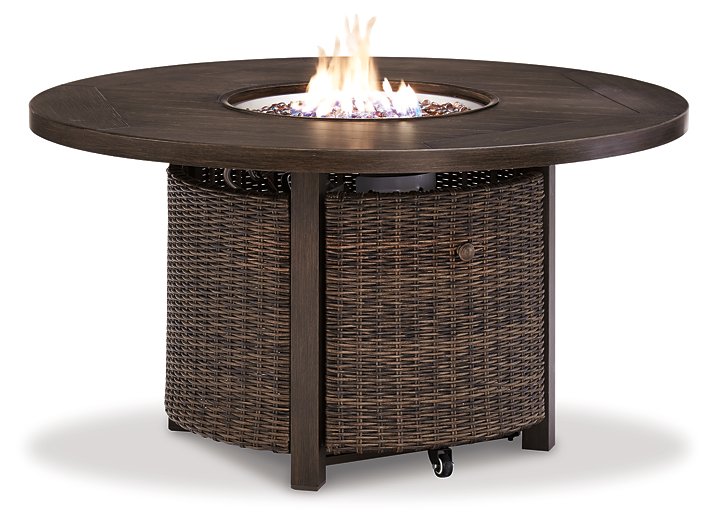 Paradise Trail Paradise Trail Fire Pit Table with 4 Nuvella Swivel Lounge Chairs - LasVegasFurnitureOnline.com