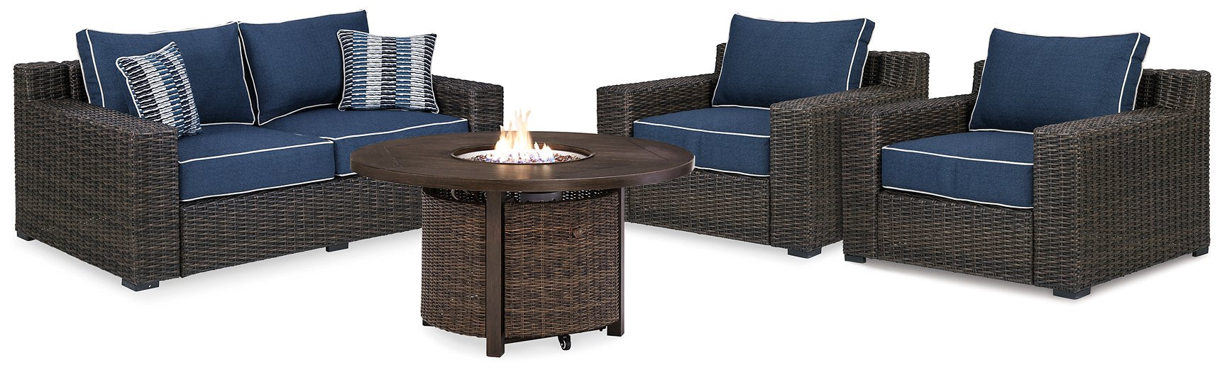 Grasson Lane Grasson Lane Nuvella Loveseat and 2 Lounge Chairs with Fire Pit Table - LasVegasFurnitureOnline.com