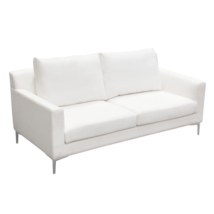 Seattle Loose Back Loveseat in White Linen w/ Polished Silver Metal Leg by Diamond Sofa