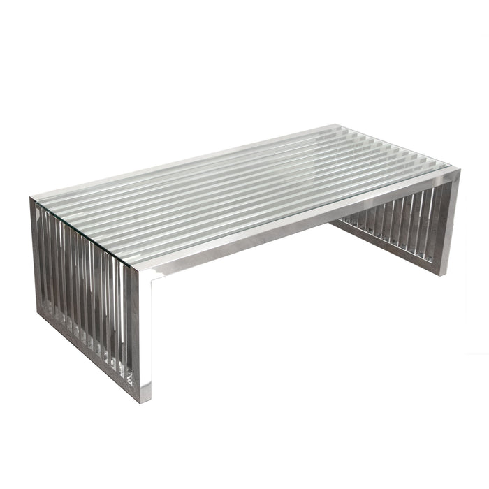 SOHO Rectangular Stainless Steel Cocktail Table w/ Clear, Tempered Glass Top by Diamond Sofa - LasVegasFurnitureOnline.com