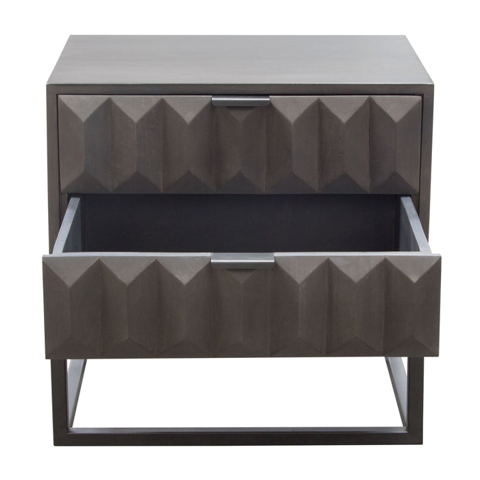 Spectrum 2-Drawer Solid Mango Wood Accent Table in Smoke Grey Finish w/ Gun Metal Finished Legs by Diamond Sofa - LasVegasFurnitureOnline.com