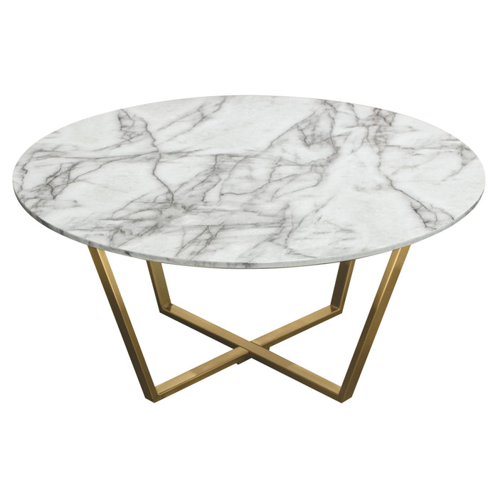 Vida 35" Round Cocktail Table w/ Faux Marble Top and Brushed Gold Metal Frame by Diamond Sofa - LasVegasFurnitureOnline.com