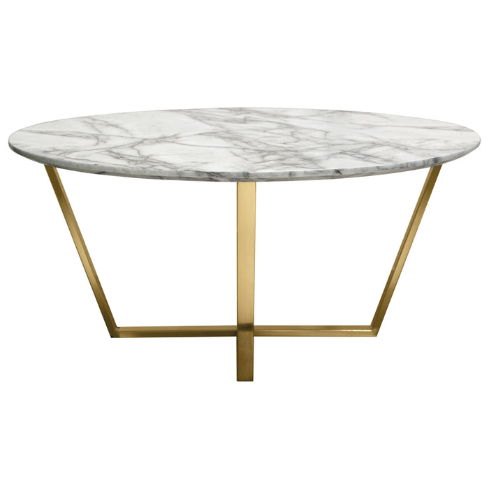 Vida 35" Round Cocktail Table w/ Faux Marble Top and Brushed Gold Metal Frame by Diamond Sofa - LasVegasFurnitureOnline.com