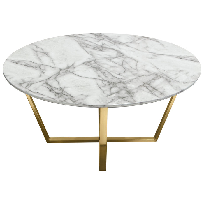 Vida 35" Round Cocktail Table w/ Faux Marble Top and Brushed Gold Metal Frame by Diamond Sofa - LasVegasFurnitureOnline.com