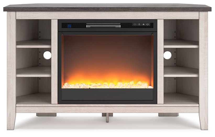 Dorrinson Corner TV Stand with Electric Fireplace - LasVegasFurnitureOnline.com