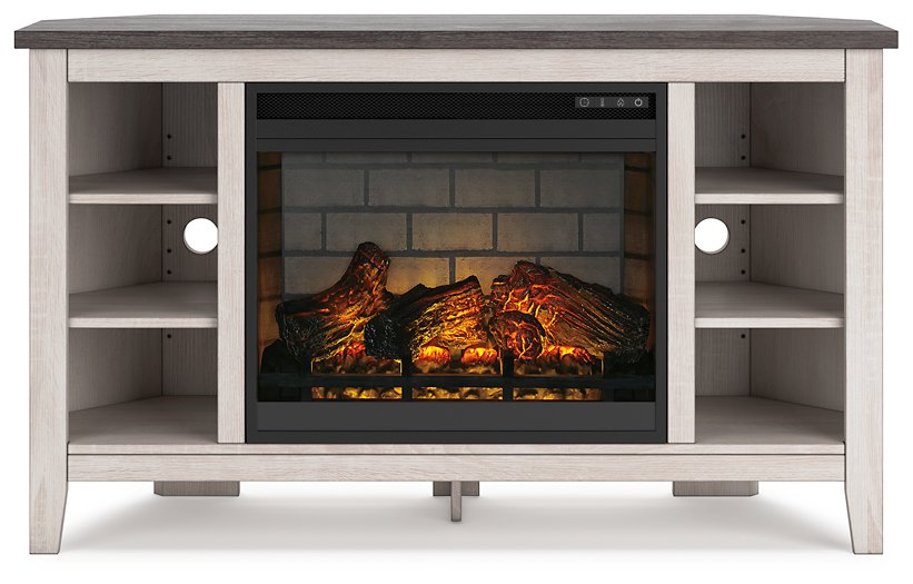 Dorrinson Corner TV Stand with Electric Fireplace - LasVegasFurnitureOnline.com