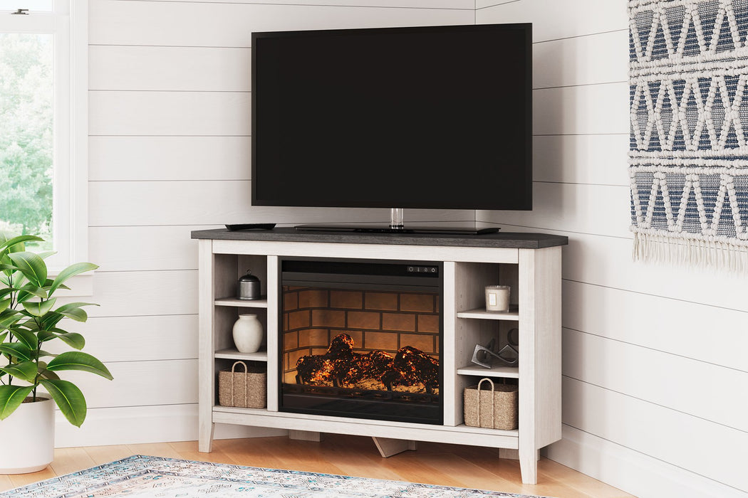 Dorrinson Corner TV Stand with Electric Fireplace - LasVegasFurnitureOnline.com